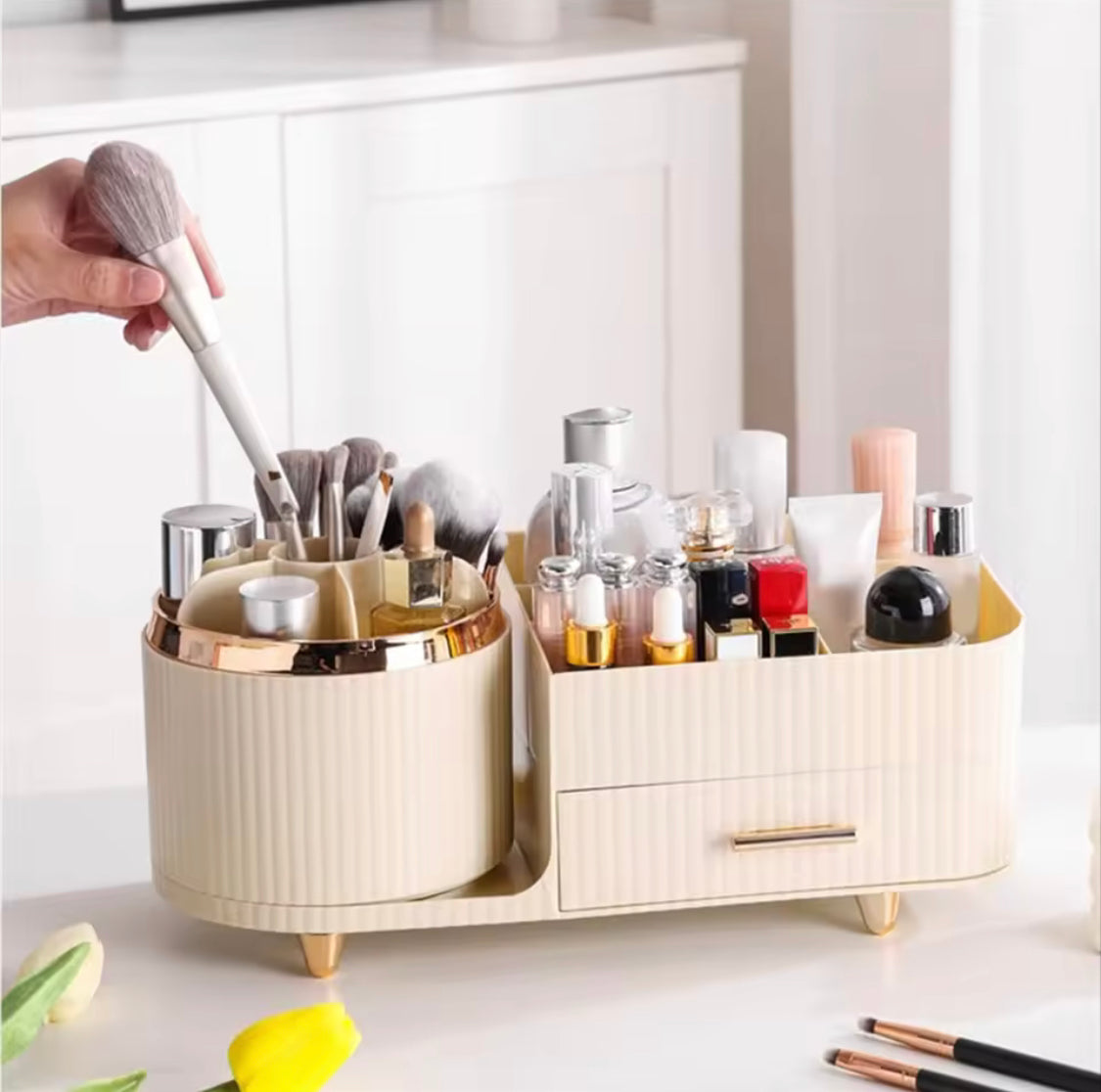 360° Rotating Cosmetic Storage Box, Makeup Organizer Box, Makeup Brushes Organizer, Cosmetic Organizer Box With Drawer and Compartments 360° Rotating Cosmetic Storage Box, Makeup Organizer Box, Makeup Brushes Organizer, Cosmetic Organizer Box With Drawer and Compartments